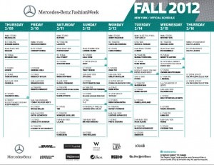 Mercedes Benz Fashion Week Schedule - New York City - Feb 2012 Mercedes Benz Fashion Week Schedule - New York City - Feb 2012